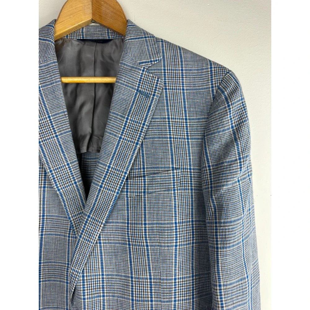 Brooks Brothers Linen Regent Fit Blue Brown Plaid Sport Coat Blazer Mens 40S 40